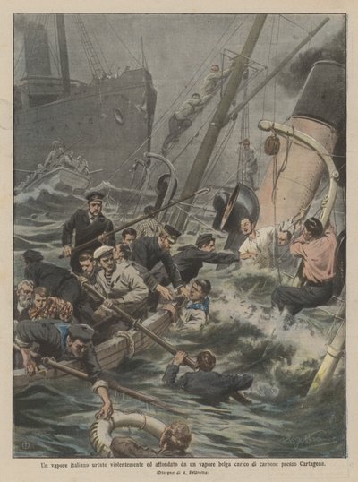 An Italian Steamer Violently Hit and Sunk by a Belgian Steamer Loaded with Coal Near Cartagena by Achille Beltrame